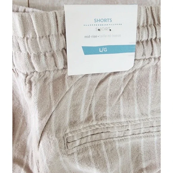 Old Navy L Womens Tan White Striped Linen Blend Pull On Shorts Mid Rise NWT - Picture 10 of 11